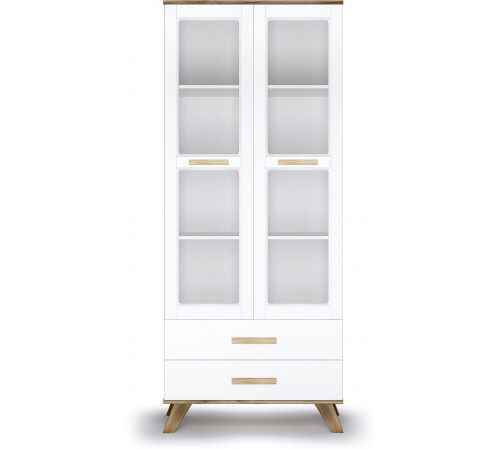 Шкаф-витрина 800 Вега Скандинавия (глянец, белый + дуб каньон)